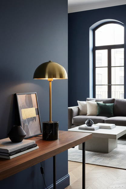 Stirling Brushed Brass Table Lamp with Black Marble Base