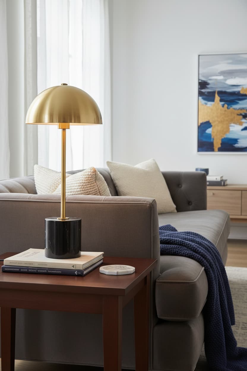 Stirling Brushed Brass Table Lamp with Black Marble Base