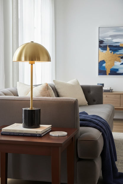 Stirling Brushed Brass Table Lamp with Black Marble Base