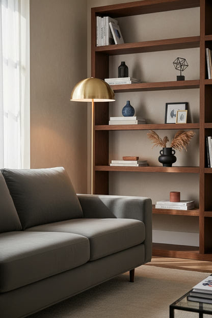 Stirling Floor Lamp in Brushed Brass and Marble Base