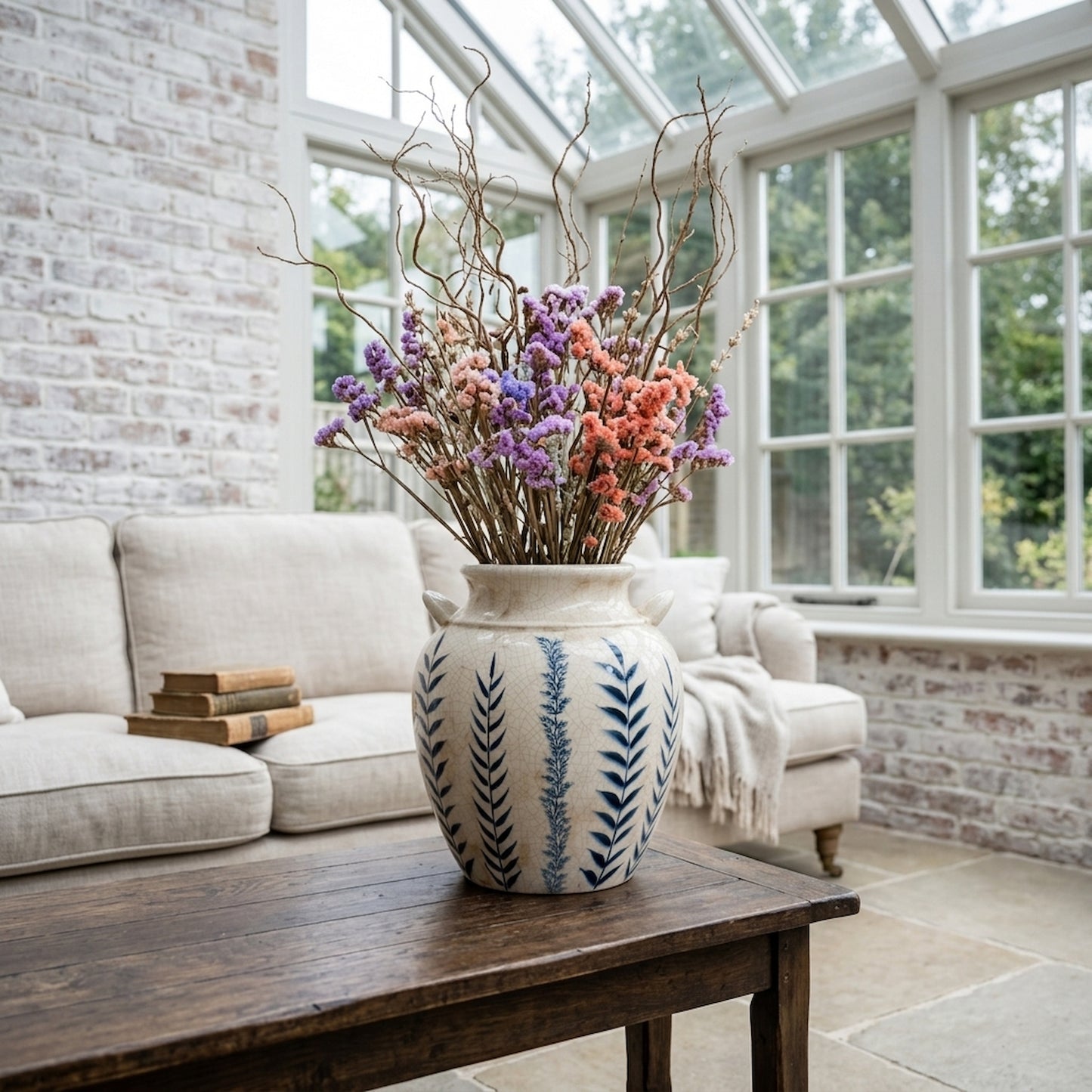 Blue Flora Amphora Vase