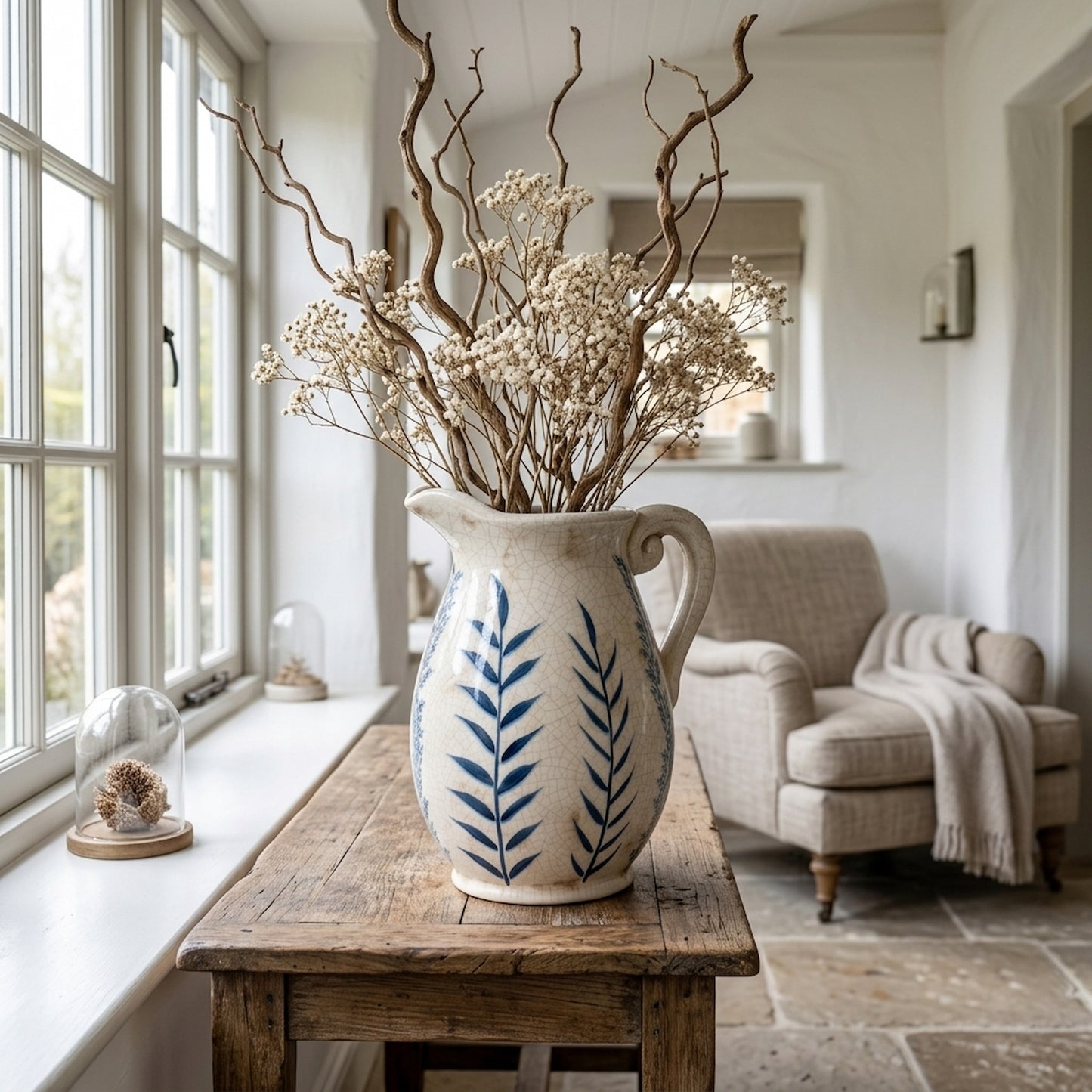 Large Blue Flora Olpe Jug Vase