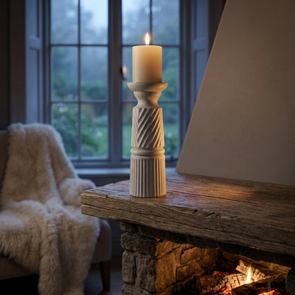 Medium White Carved Candle Holder
