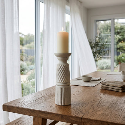 Large White Carved Candle Holder