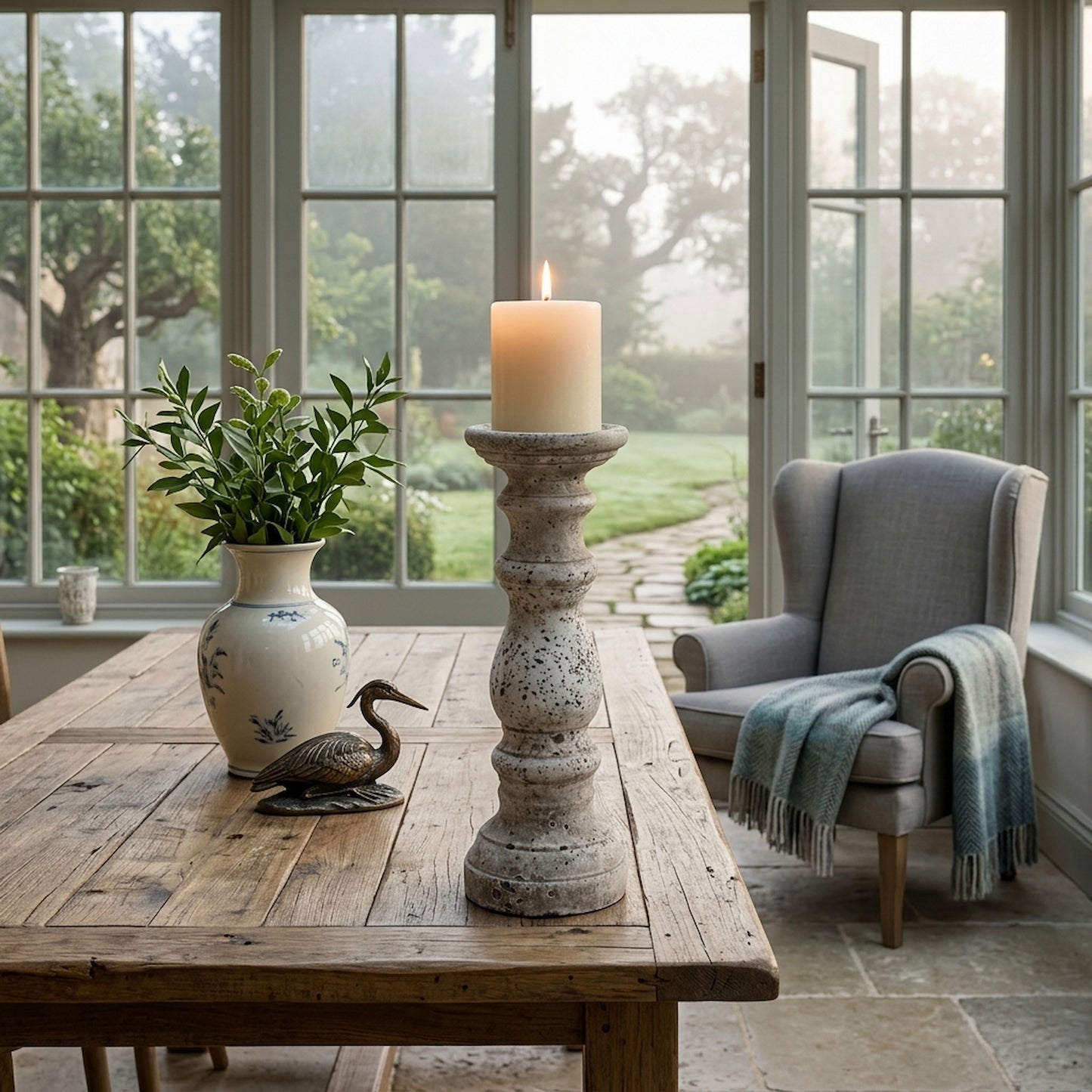 Stone Ceramic Column Candle Holder