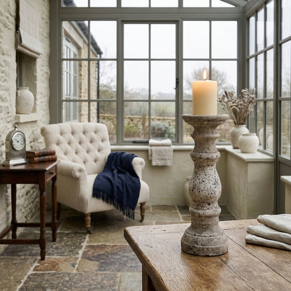 Large Stone Ceramic Column Candle Holder