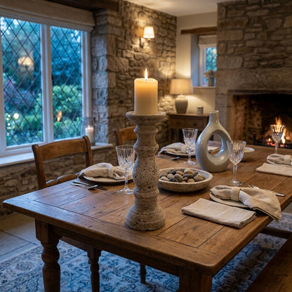 Large Stone Ceramic Column Candle Holder