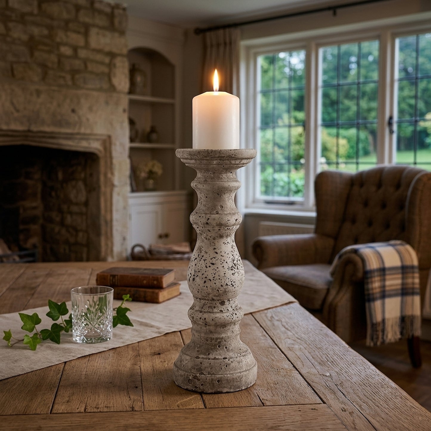 Stone Ceramic Column Candle Holder