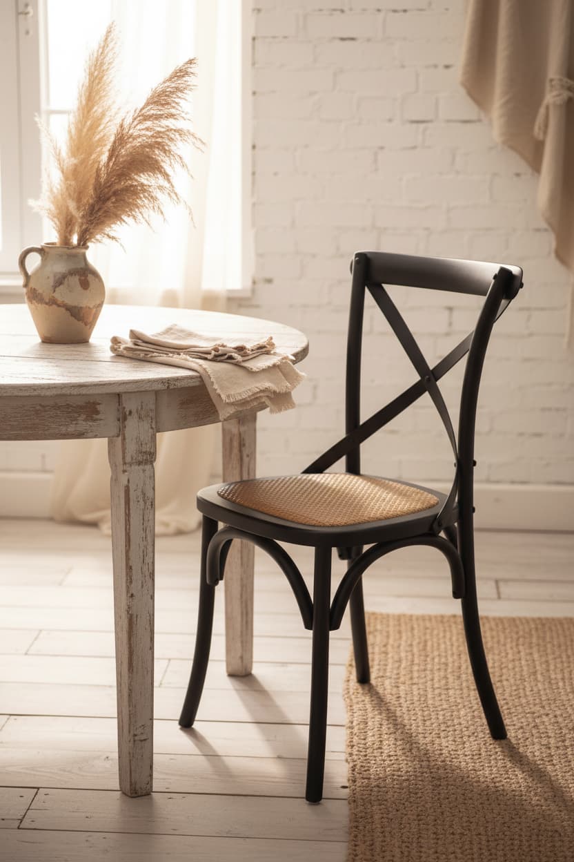 Bordeaux Black Oak Wood and Rattan Dining Chair