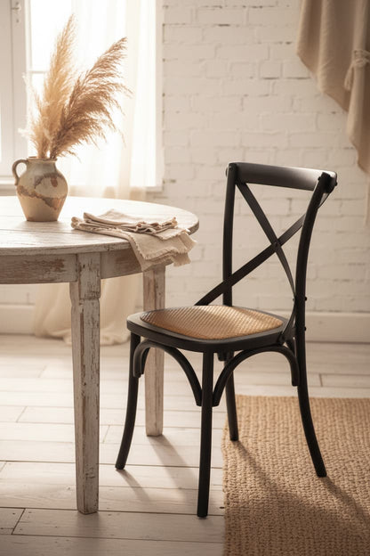 Bordeaux Black Oak Wood and Rattan Dining Chair