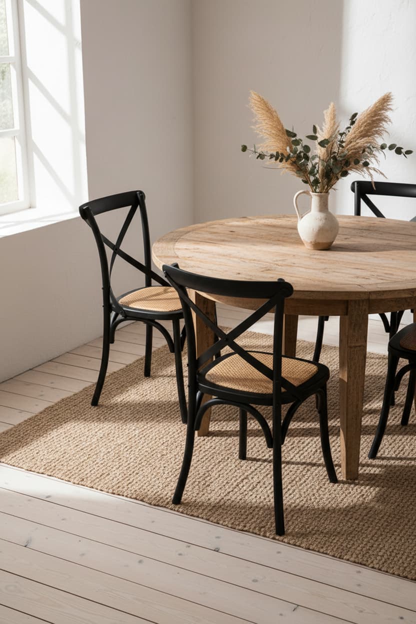 Bordeaux Black Oak Wood and Rattan Dining Chair