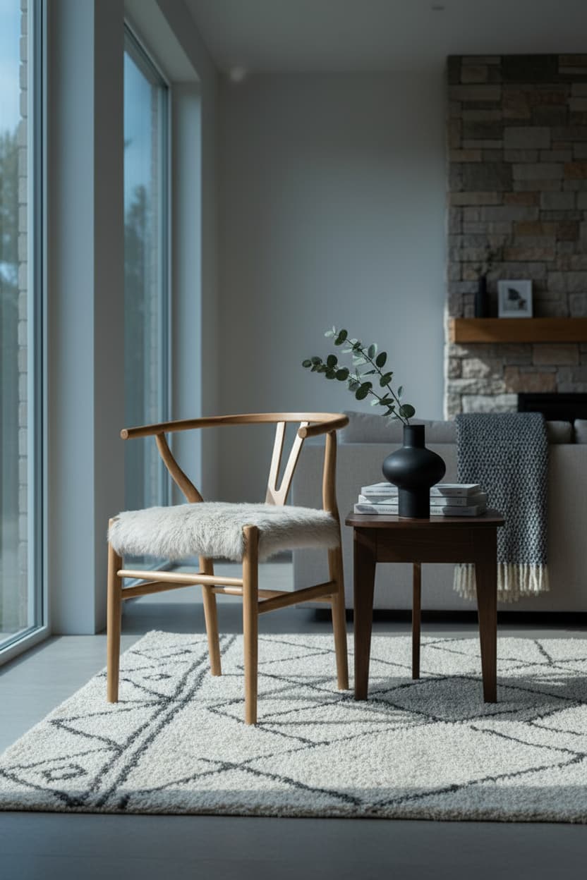 Amber Natural Oak Wood and Grey Fur Dining Chair
