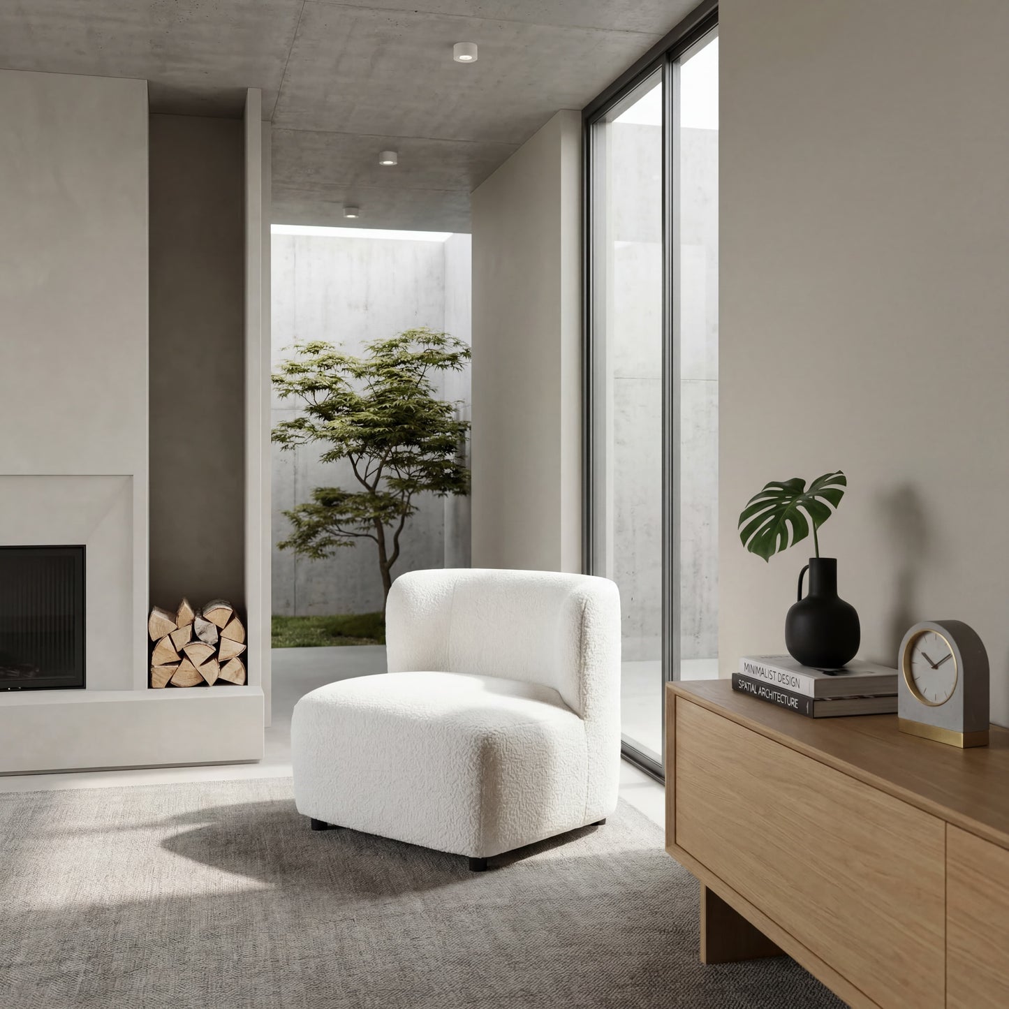 Aspen Ivory Boucle Effect Armless Lounge Chair
