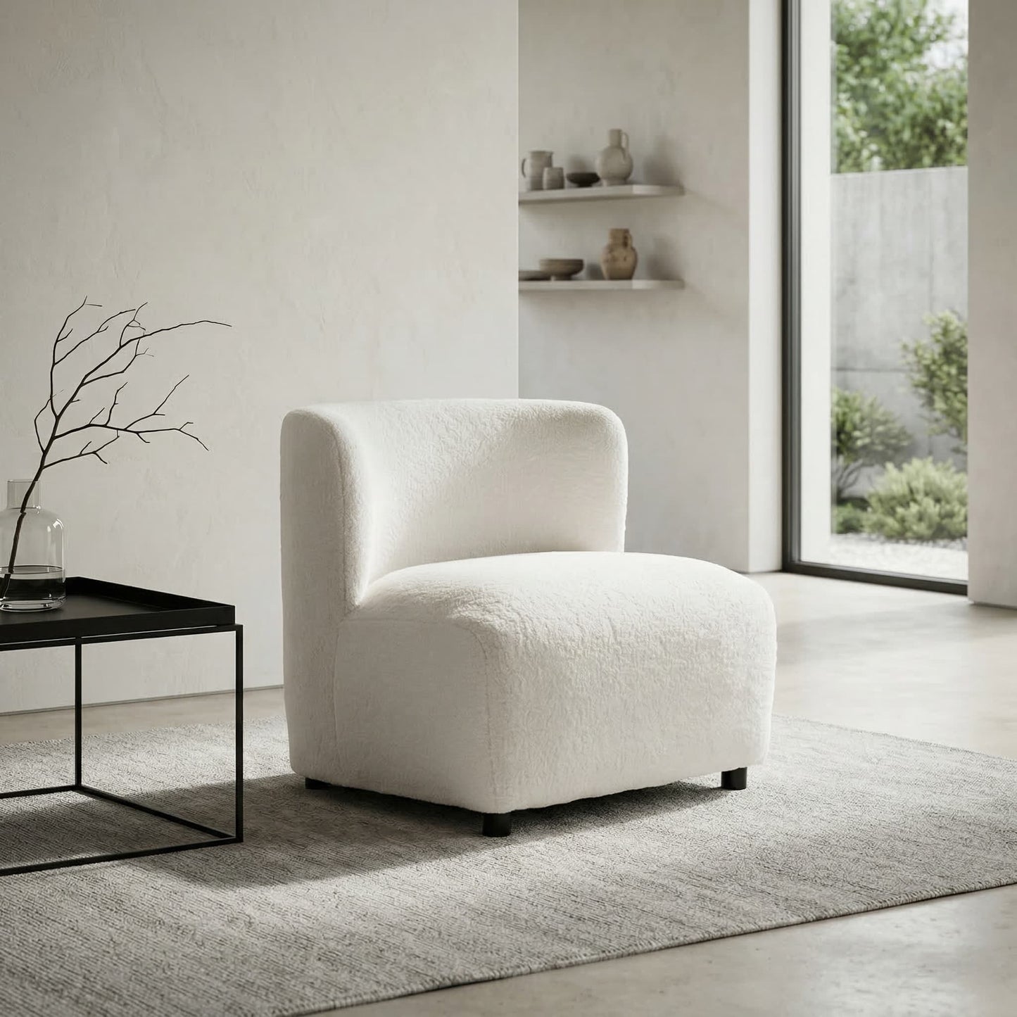 Aspen Ivory Boucle Effect Armless Lounge Chair