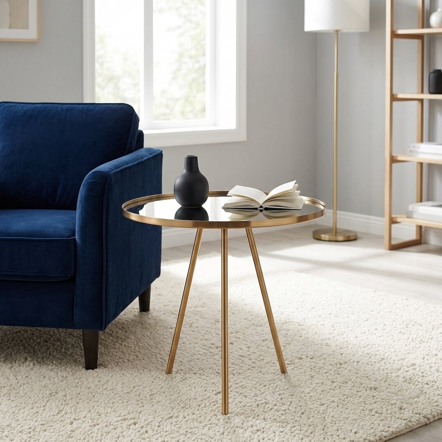 Aria Gold Finish Mirrored Top Side Table
