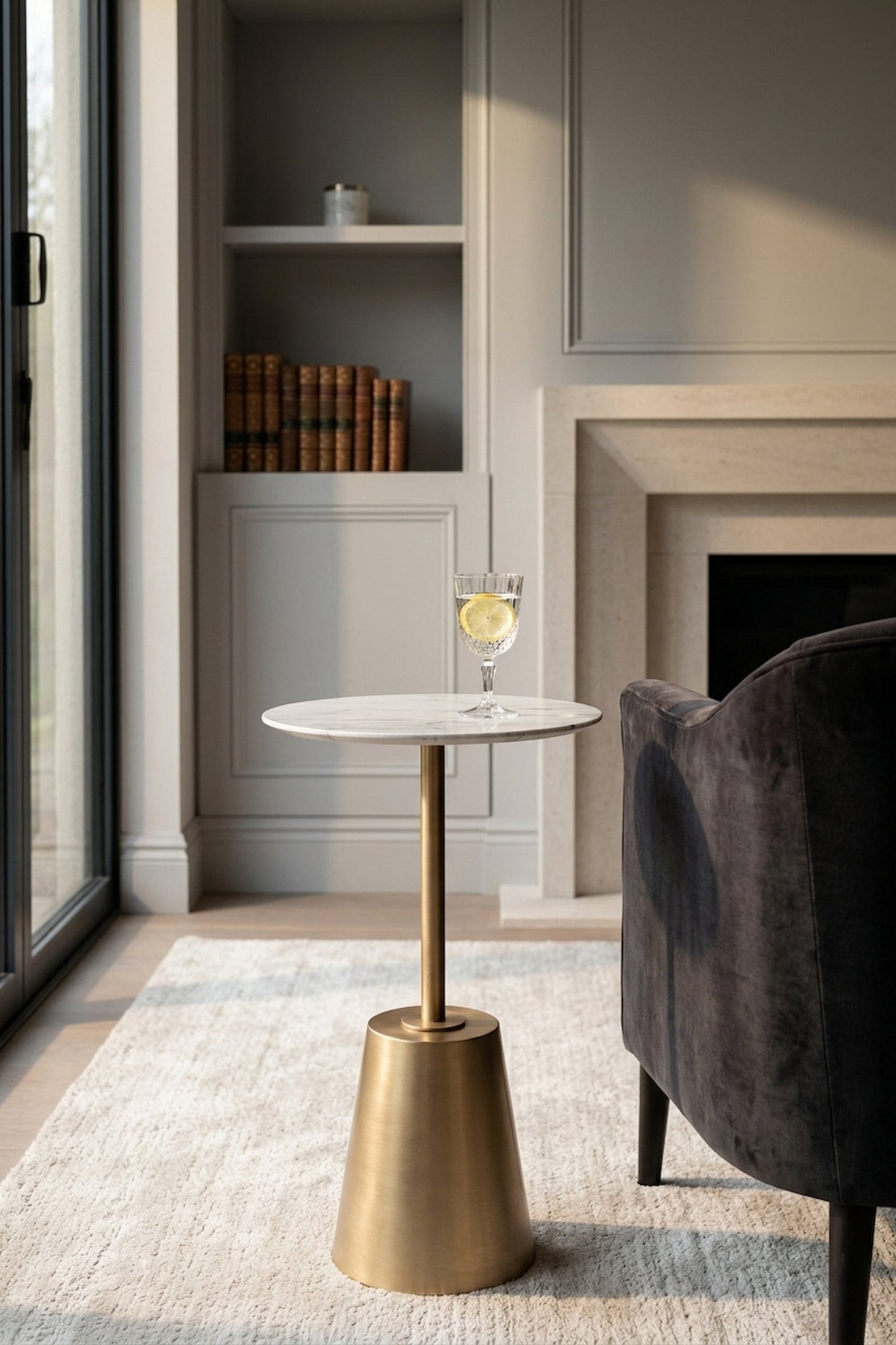 Verona White Marble Effect Top Gold Base Side Table