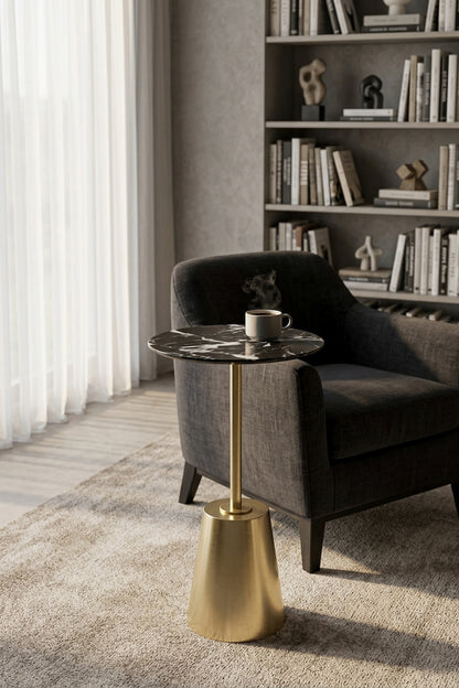 Verona Black Marble Effect Top Gold Base Side Table