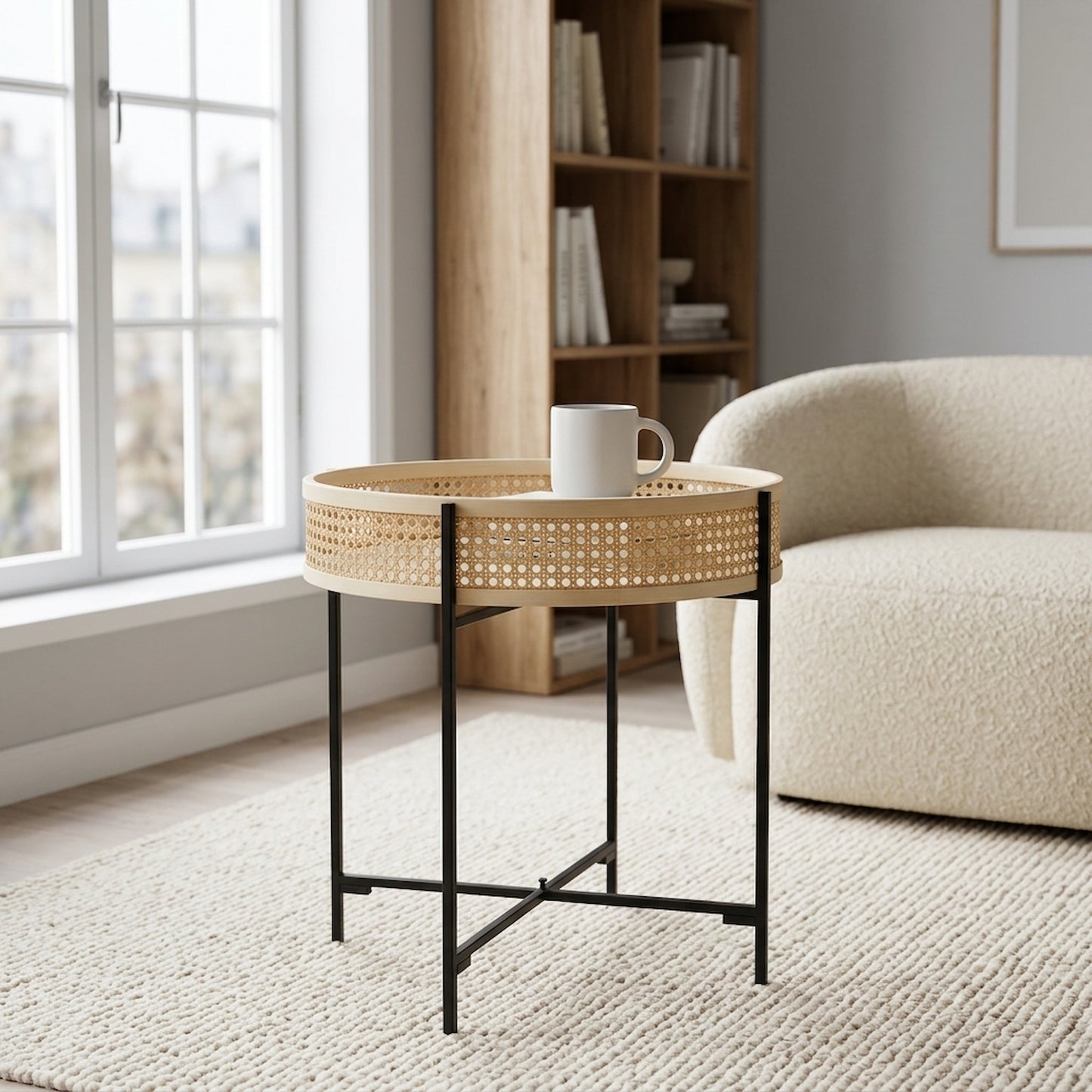 Ubud Rattan Side Table With Metal Legs