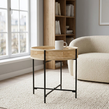 Ubud Rattan Side Table With Metal Legs