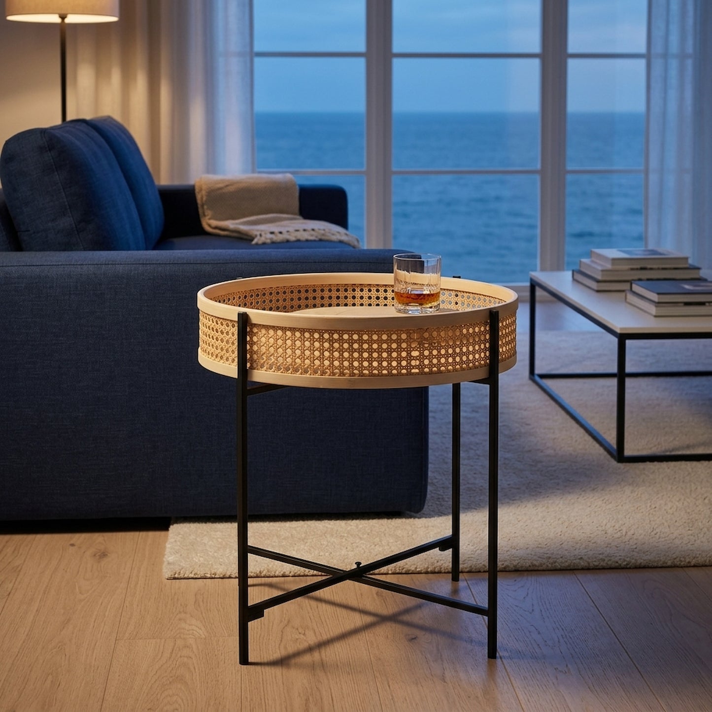 Ubud Rattan Side Table With Metal Legs