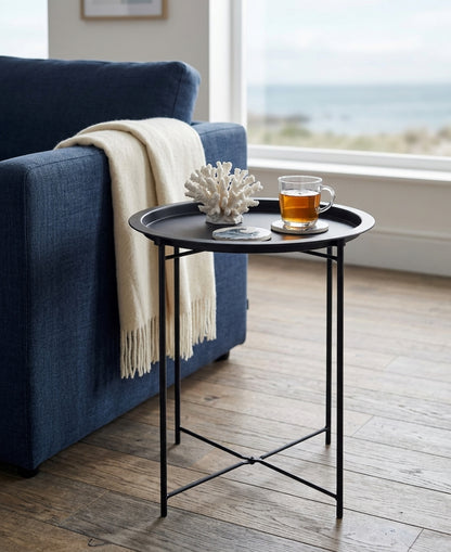 Onyx Black Metal Round Side Table