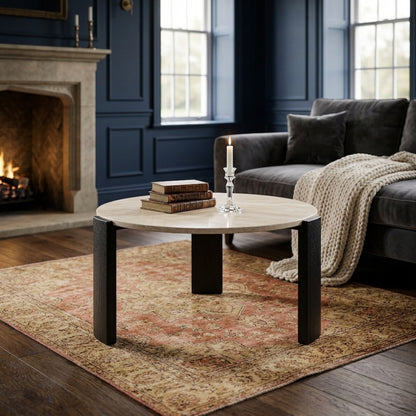 Iberia Round Cream Marble Top Large Coffee Table