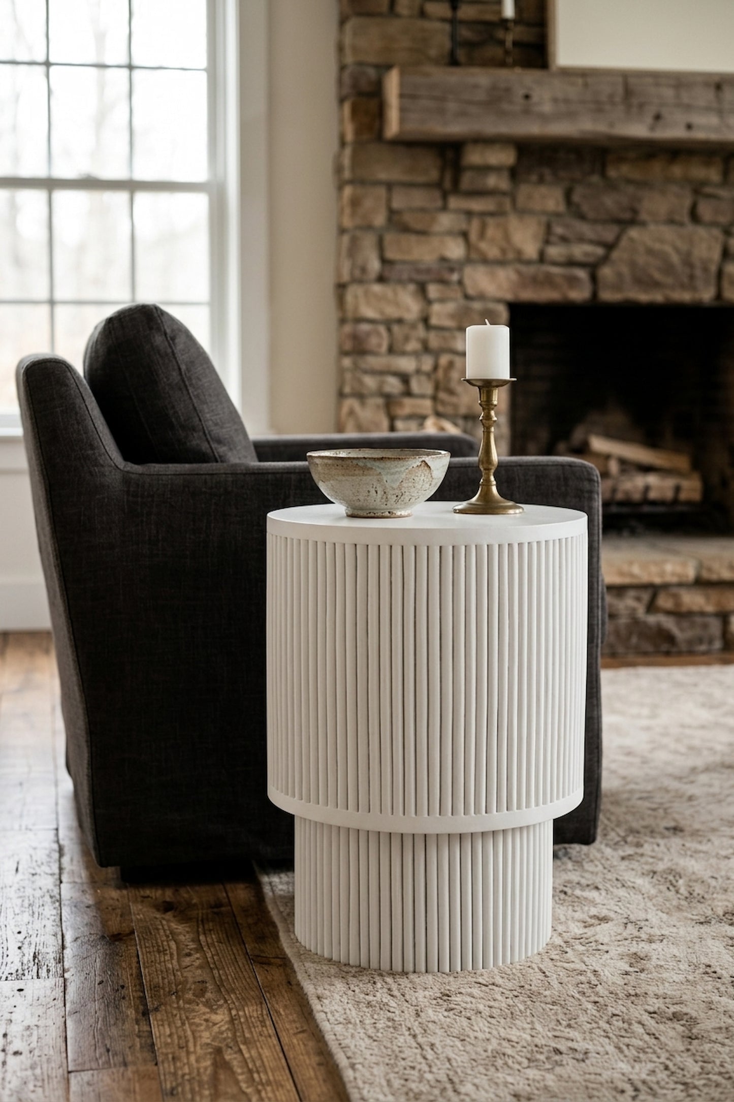 Waltz Whitewash Mango Wood Ridge Detail Side Table