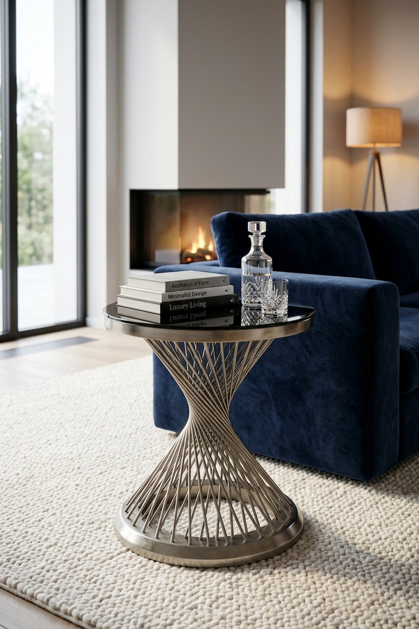 Sorrento Hourglass Side Table with Silver Base