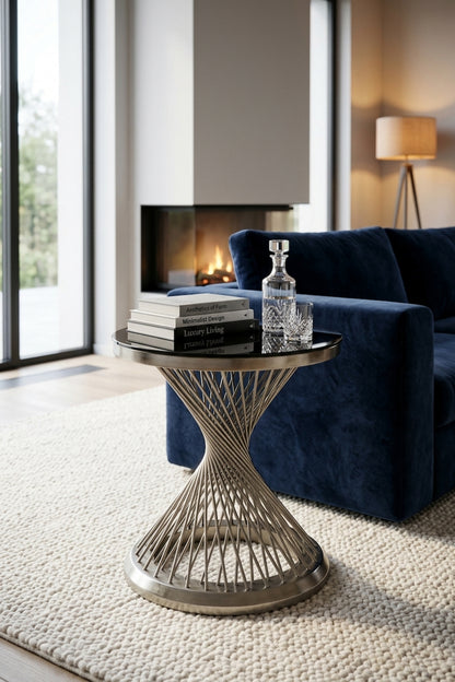Sorrento Hourglass Side Table with Silver Base