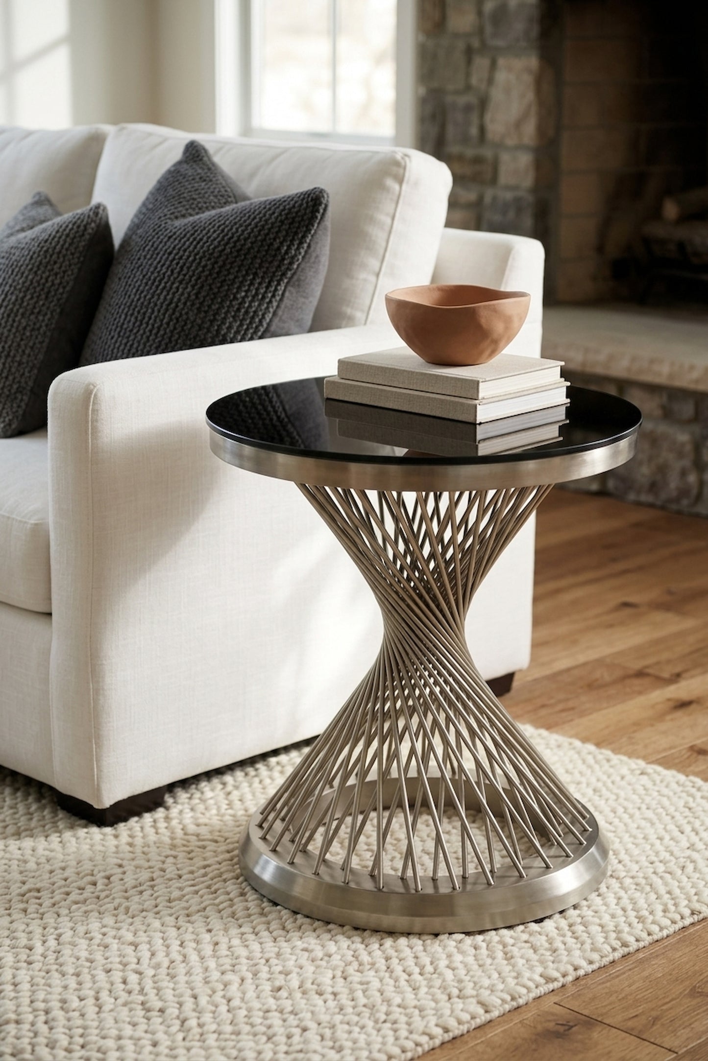Sorrento Hourglass Side Table with Silver Base