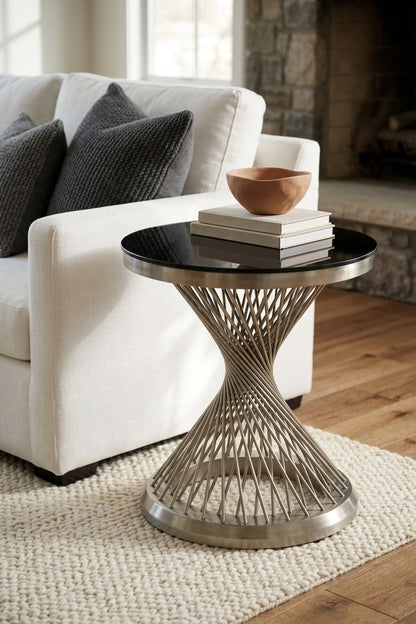 Sorrento Hourglass Side Table with Silver Base