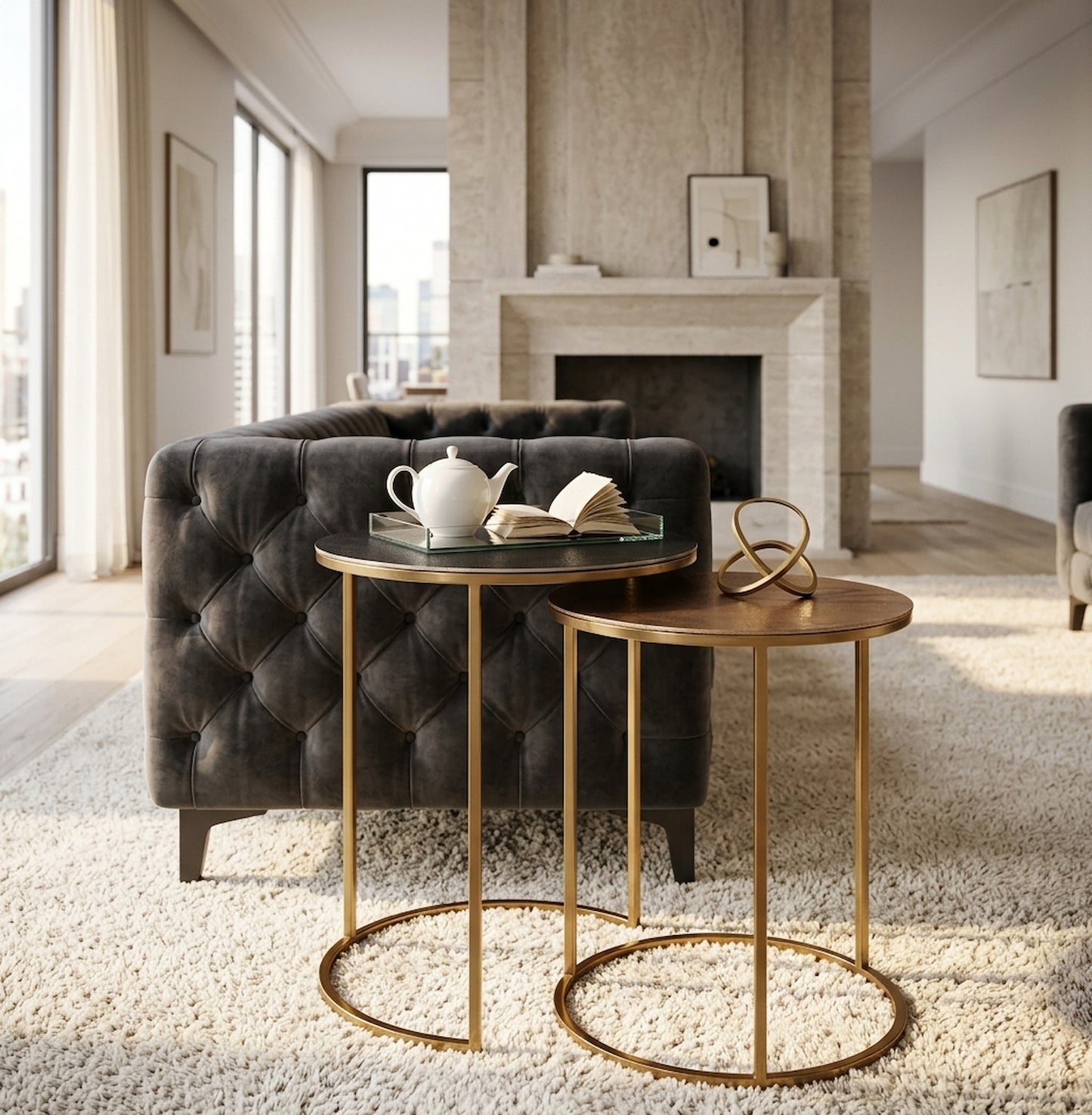 Asya Nest Of Two Gold Tables