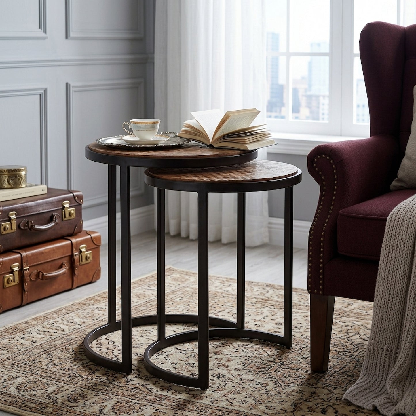 Elara Set of Two Chevron Design Nesting Tables