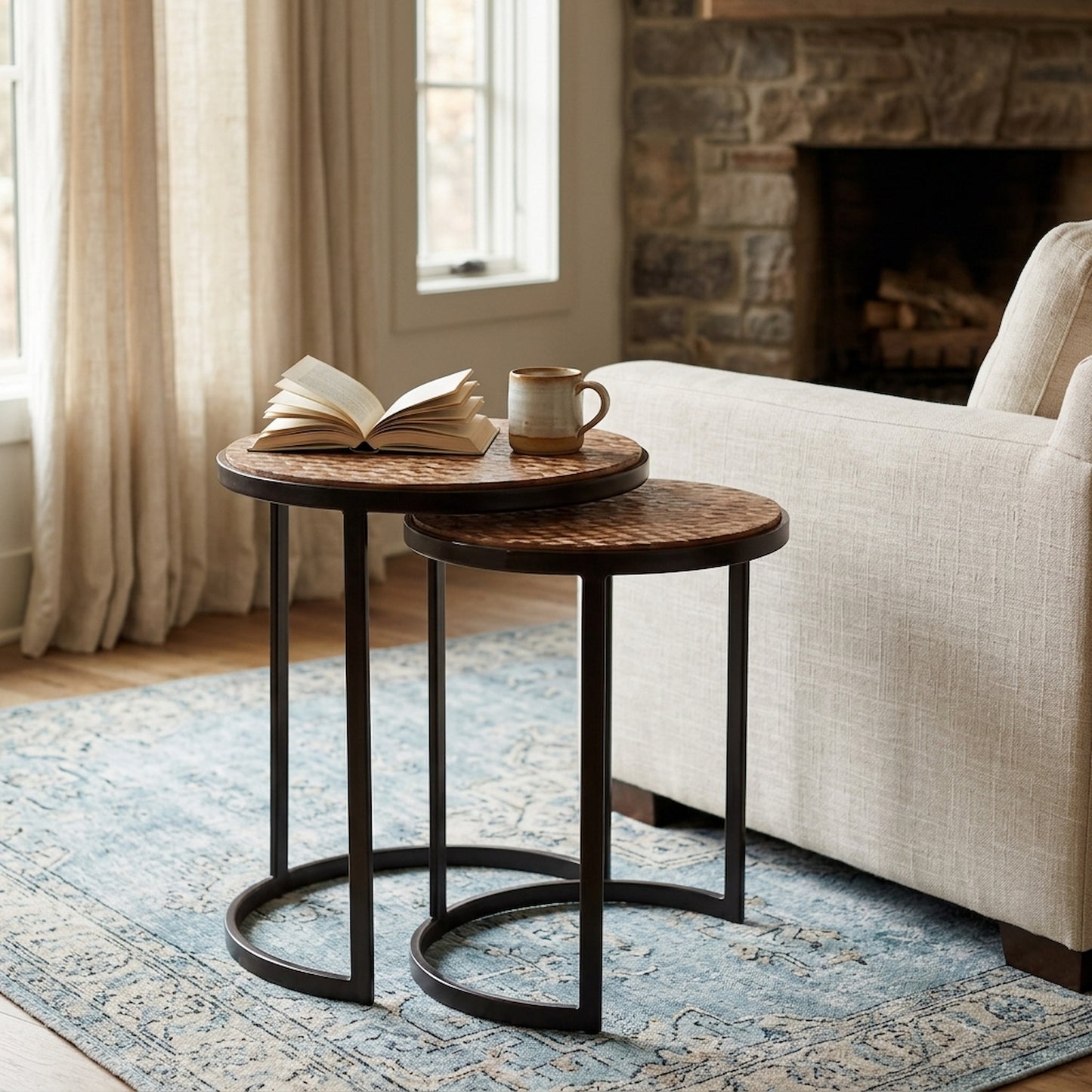 Elara Set of Two Chevron Design Nesting Tables