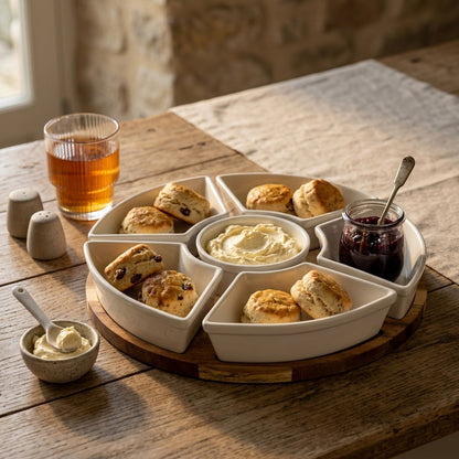 Acacia Lazy Susan including Ceramic Serving Bowls