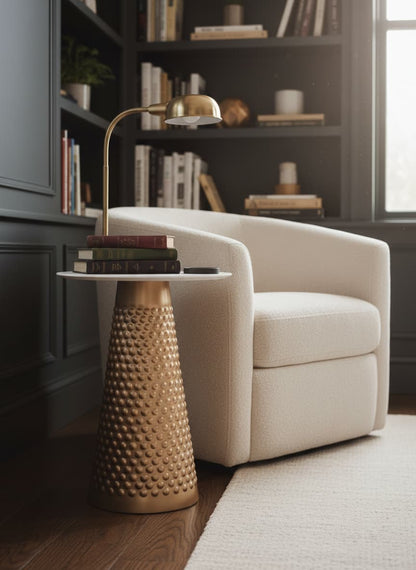 Asya White Top Gold Base Side Table