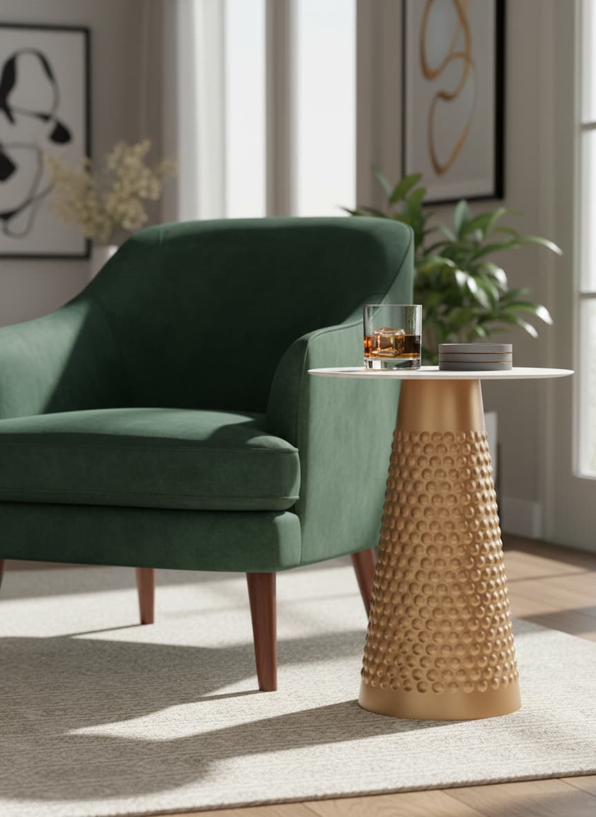 Asya White Top Gold Base Side Table