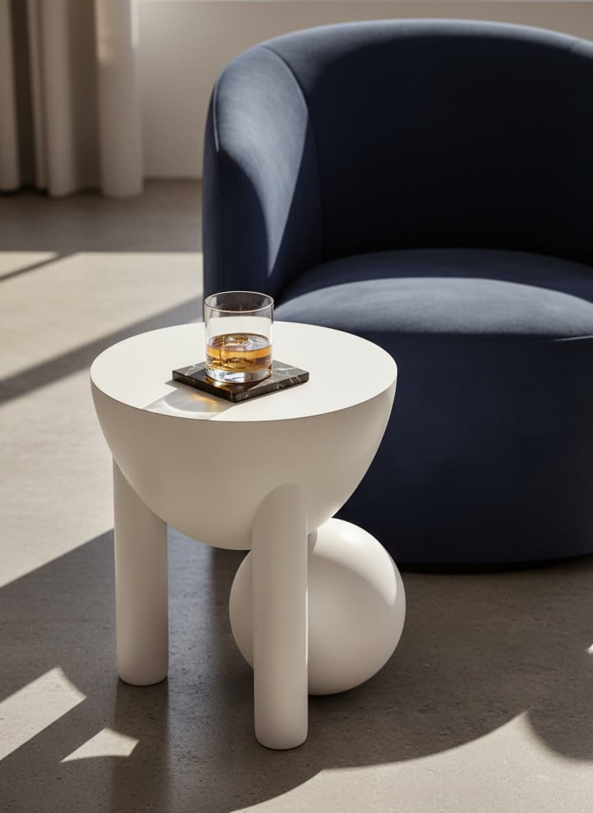 Waltz Whitewash Mango Wood Ball Detail Side Table
