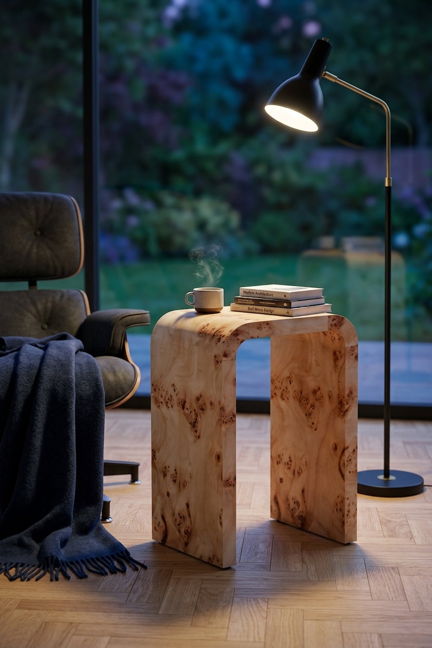 Sequoia Burl Wood Design Curved Side Table