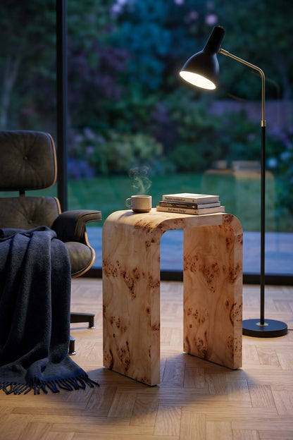 Sequoia Burl Wood Design Curved Side Table