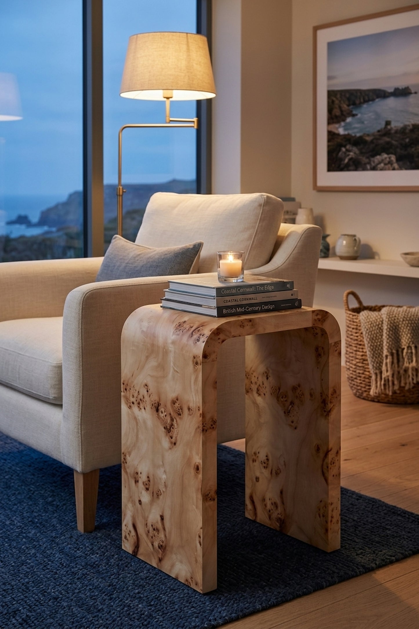 Sequoia Burl Wood Design Curved Side Table