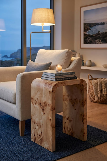 Sequoia Burl Wood Design Curved Side Table