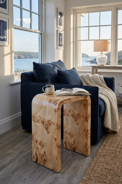Sequoia Burl Wood Design Curved Side Table
