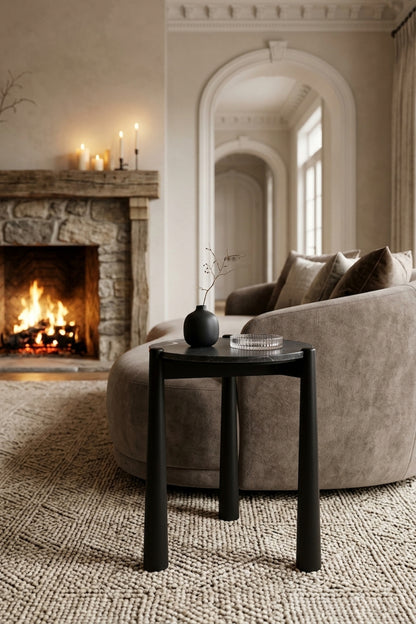 Marlstone Black and White Marble Top Side Table with Mango Wood Legs
