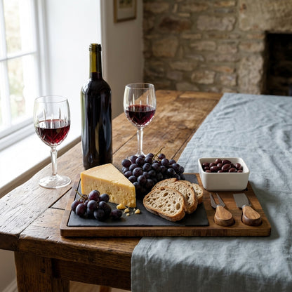 Acacia Cheese Board Set With White Bowl, Slate and Cutlery