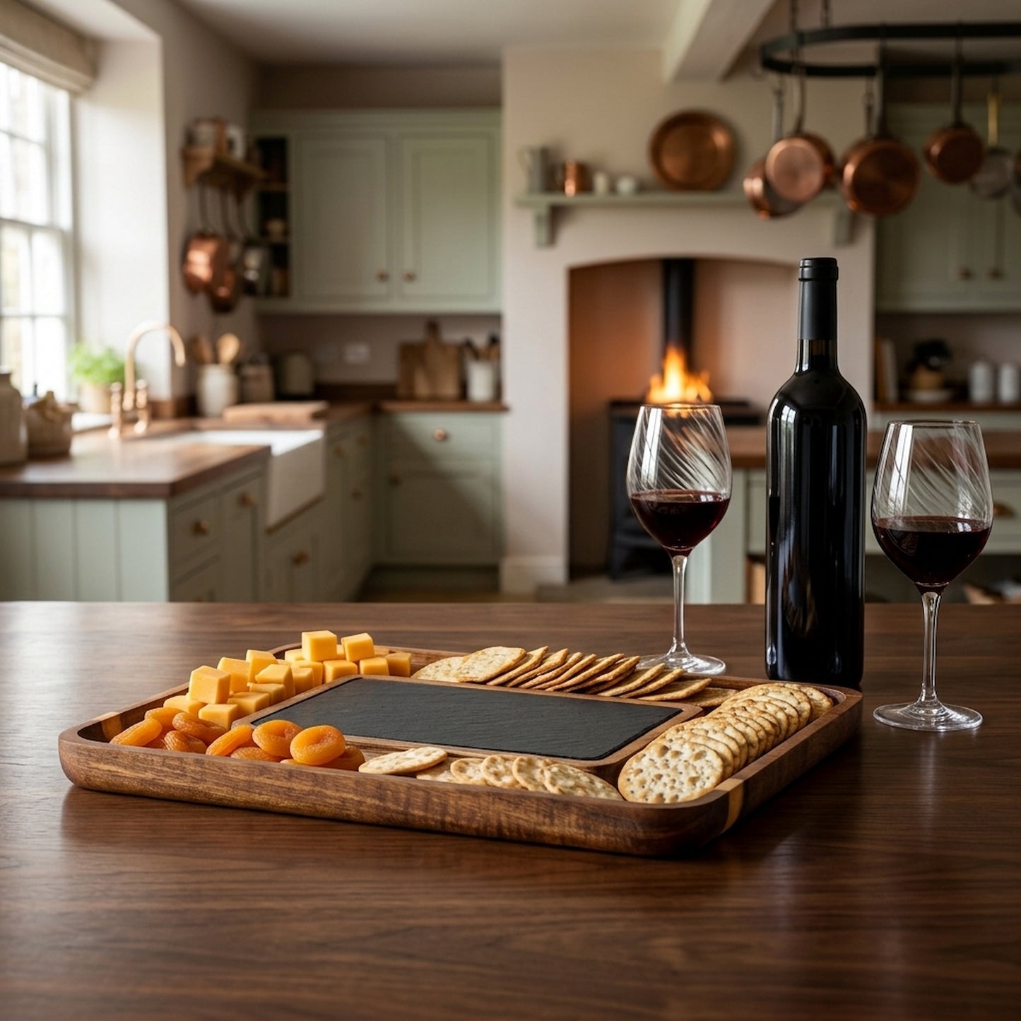 Acacia Serving Tray with Slate