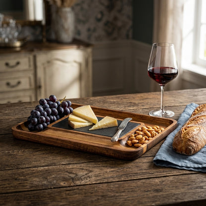 Acacia Serving Tray with Slate