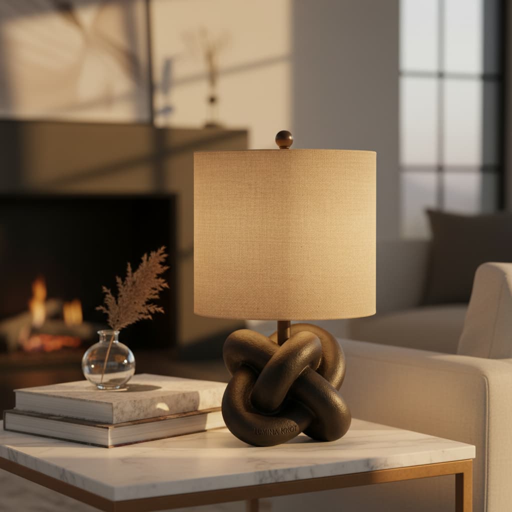 Black Knot Table Lamp With Hessian Shade