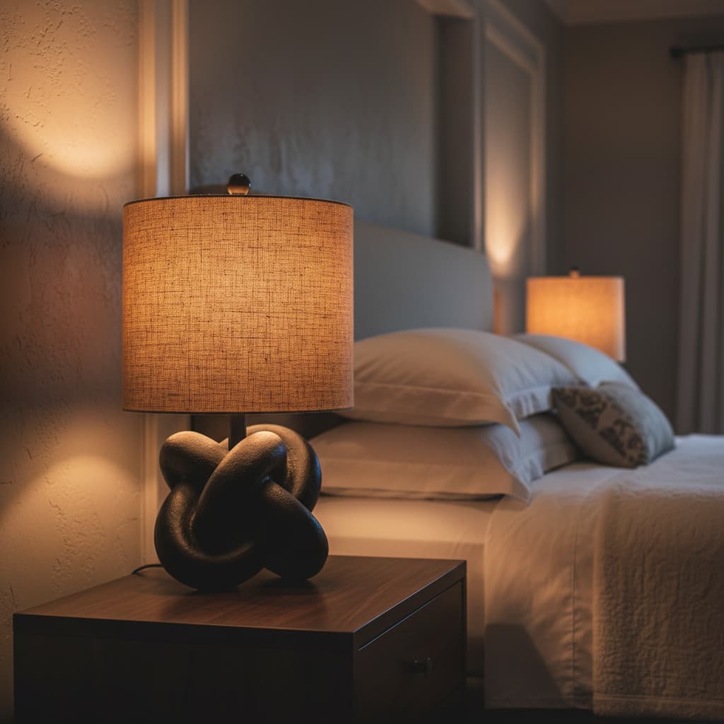 Black Knot Table Lamp With Hessian Shade
