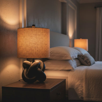 Black Knot Table Lamp With Hessian Shade